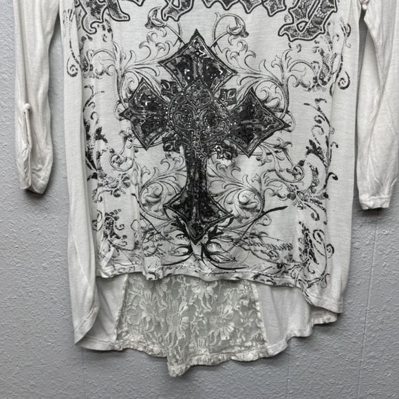 Rhinestone Flowy Womens Top Small Rockabilly Punk Chaotic Academia Streetwear - Picture 3 of 9